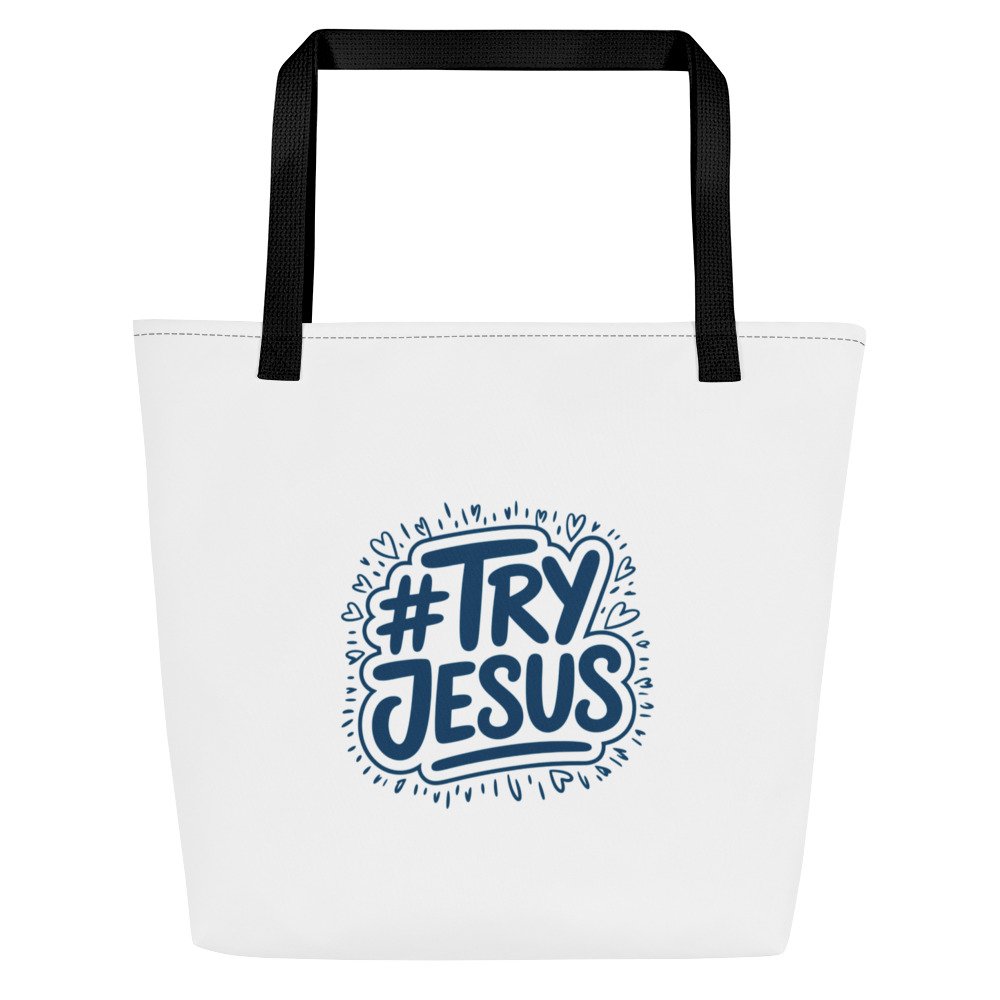 #TryJesus Large Tote Bag – All-Over Print, Stylish & Durable